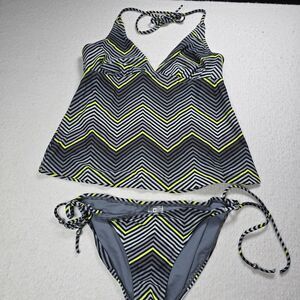 Converse One Star Tankini Top Medium, Bottom Small Grey Black Yellow Striped